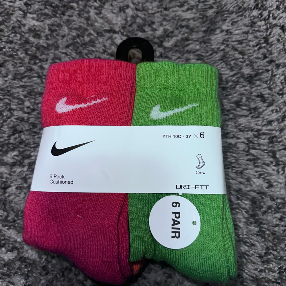 Nike Pink and Green Crew Socks - 6 Pair Pack